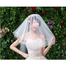 wedding bridal veil, 80 cm long, 2tier, ivory with pearls and comb