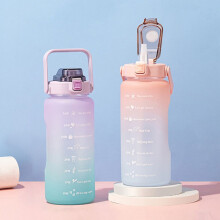 Sports Bottle for Hydration Goals, Leakproof 2L Drink Bottle with Straw, Time Marker for Daily Water Intake, Food Grade Plastic Motivational Quote