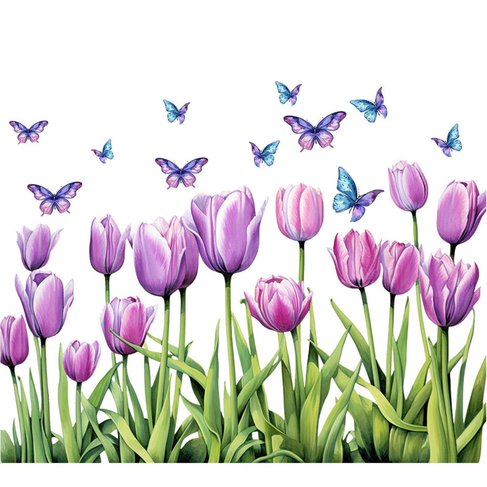 Tulip Butterfly Wall Sticker Waterproof Oilproof Removable Wall Decal For Home Bedroom Nursery Kitchen Bathroom Purple