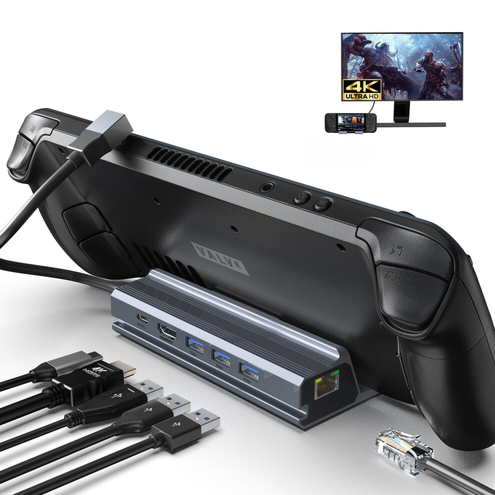 Steam Deck Docking Station, 6In1, Hdmi 2.0, 4K@60Hz, Gigabit Ethernet, 3 Usb Ports 9105992706235