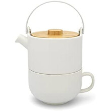 Théière - BREDEMEIJER - Umea - Céramique blanche - 500 ml - Couvercle en bamboo