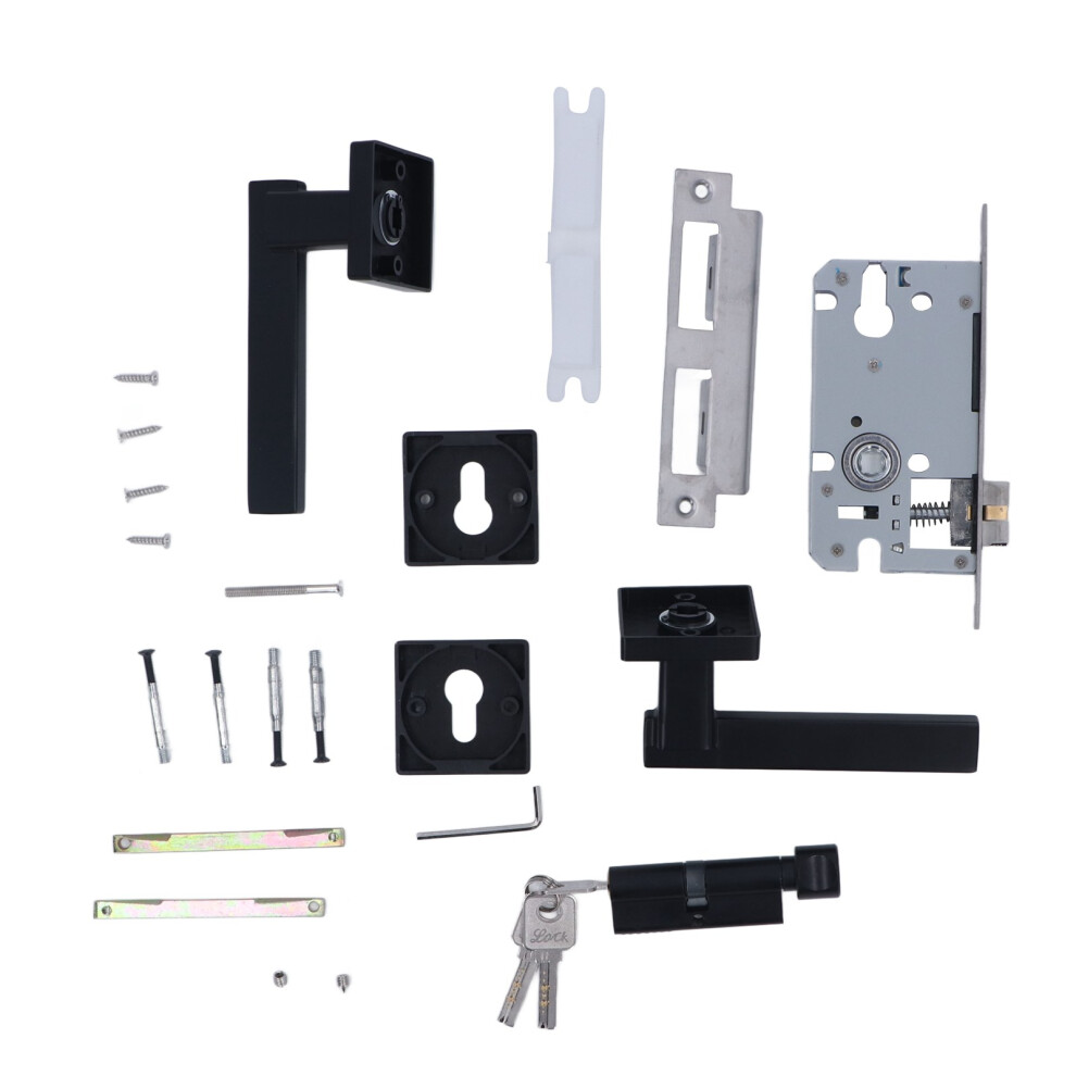 Front Door Lock Handle Set With Keys Manganese Steel Universal Door Lever Silent Bearing Mechanism Keyed Entry Replacement For Bathrooms Offices Hotel 9436597653502