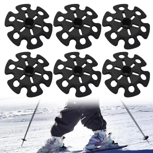 Pack of 6 Replacement Ski Pole Plates Black Universal Protectors