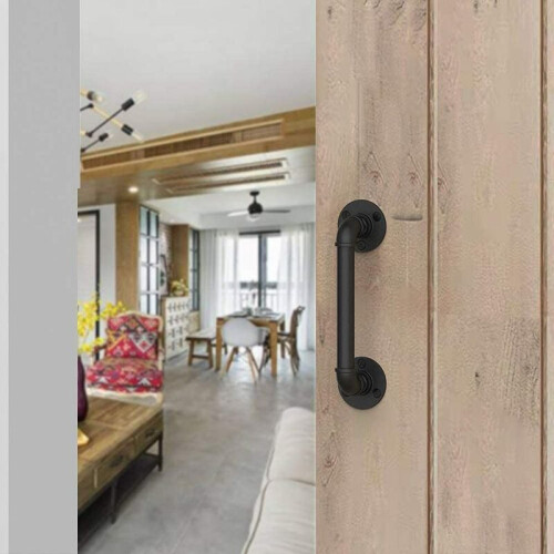 Pipe Door Pull Handle for Sliding Barn Doors, Industrial Pipe Door Pull Handle Antique Rustic Cast Iron Handrail, Ergonomic Design Rust Resistant Matt 2