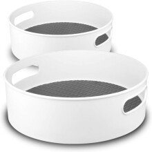 Lazy Susan i rustfritt stål til spisebord og kontor, sparer plass, roterer krydderhylle, brukervennlig design med kant, sklisikker underside