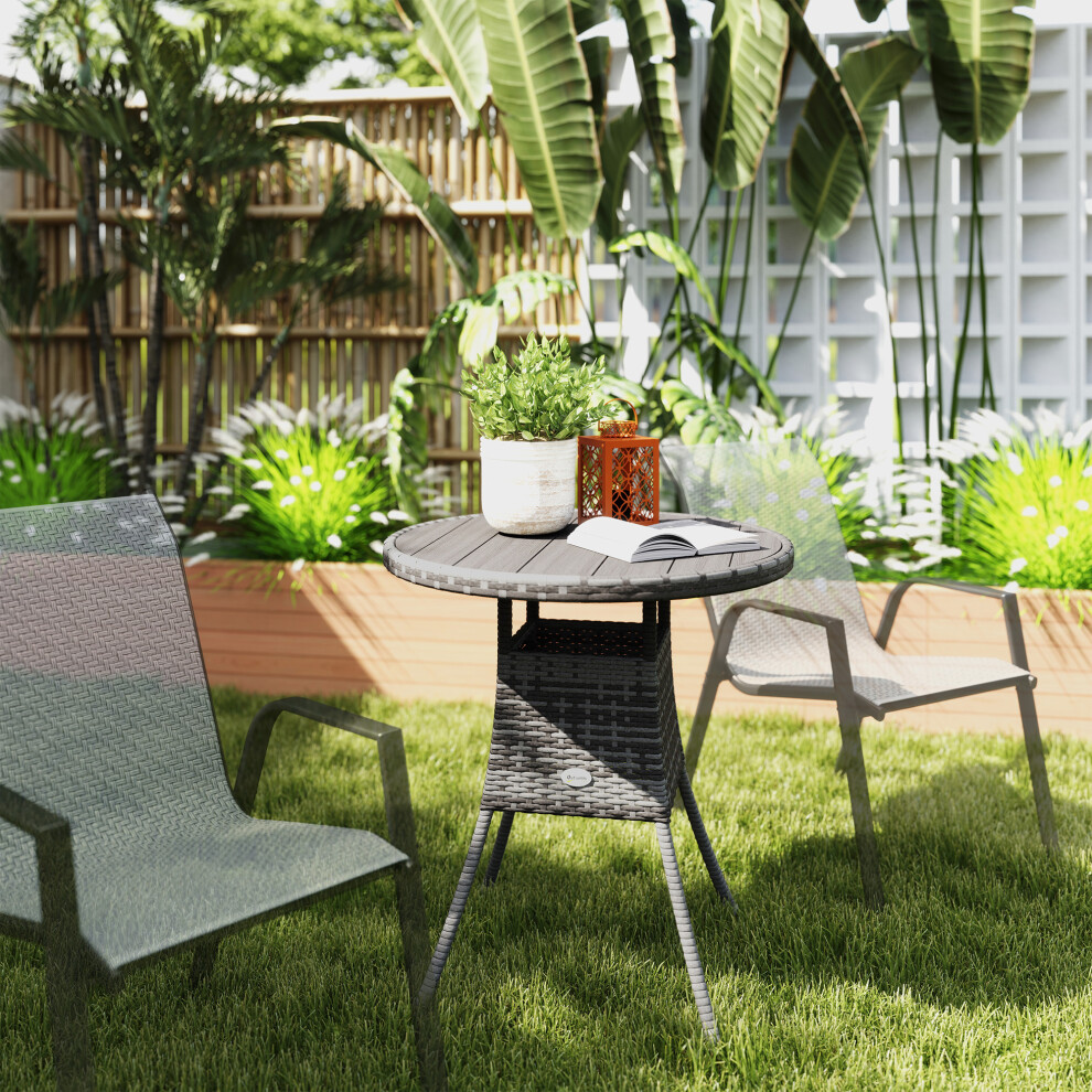 New Outsunny Outdoor Pe Rattan Dining Table W/ Wood-Plastic Composite Top, Grey