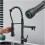 1PCS Matte Black Spring Pull Down Kitchen Faucet With Swivel Dual Spout, Hot And Cold Mixer 4