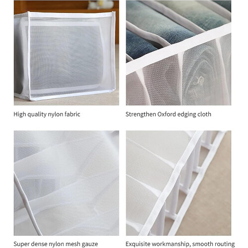 Denim Storage Box Wardrobe Drawer Mesh Divider Foldable Washable (White, L) 1