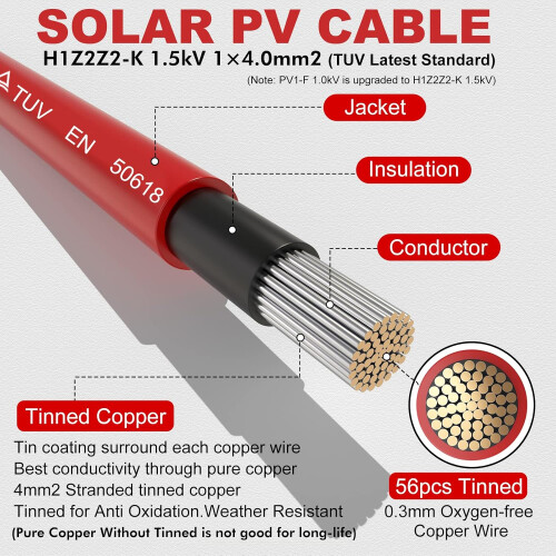 Cabo de extensão solar com material elastômero termoplástico, ampla faixa de temperatura de -40C a +90C 2