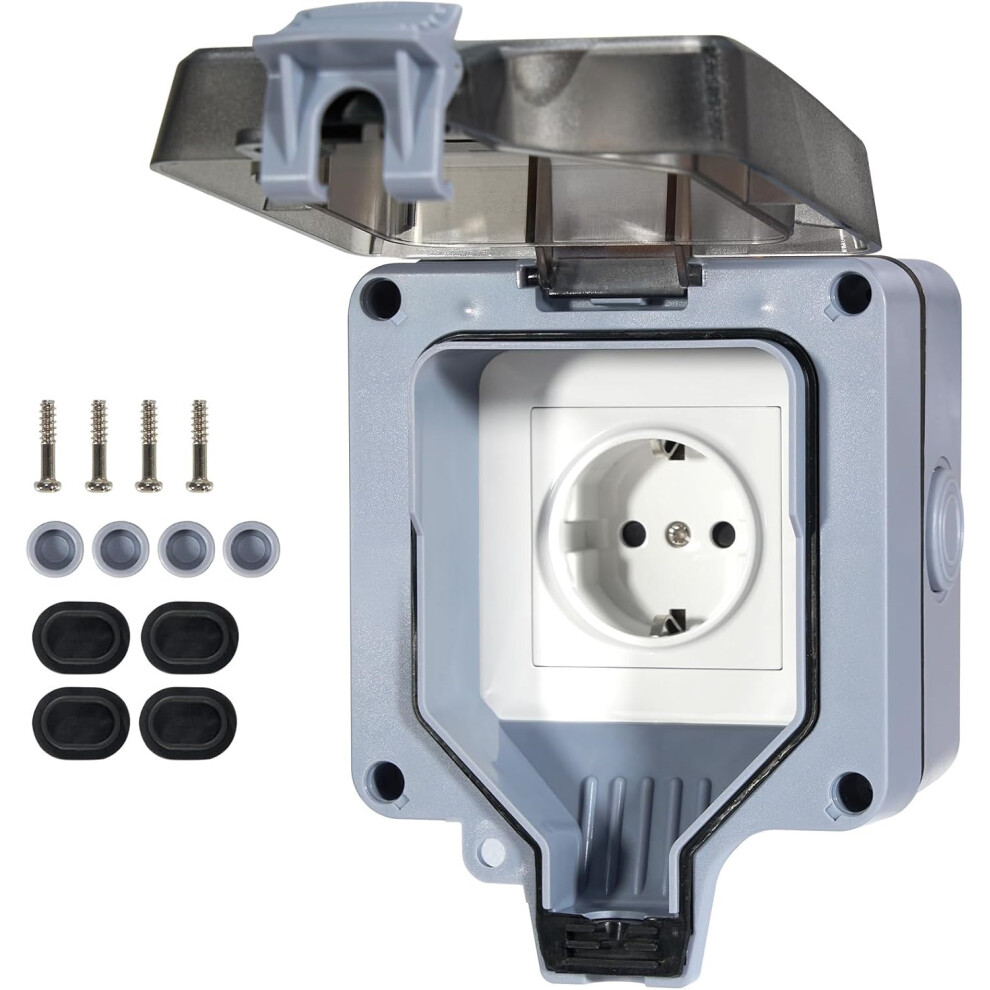 Outdoor Socket For Wall Installation, Ip66 Waterproof Box Eu Standard Electrical Outlet With Grounded Protection, Weatherproof Wall Power Socket Suita 9060116413232