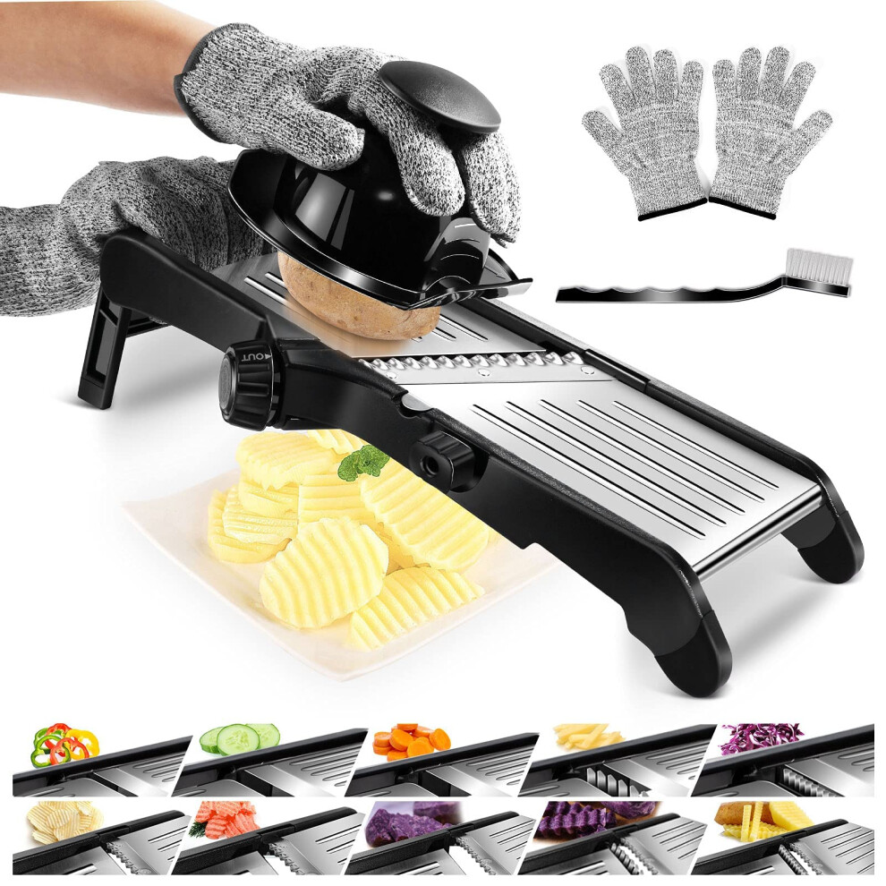 Mandolin, 10in1 Vegetable Slicer, Adjustable, Stainless Steel for Vegetables, Fruits