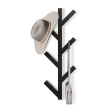 Wall Coat Rack Metal 41 cm Vertical with 6 Hooks for Jackets, Coats (Black)