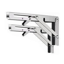Suportes robustos em aço inoxidável para prateleiras dobráveis, com design triangular que economiza espaço e oferece suporte resistente à