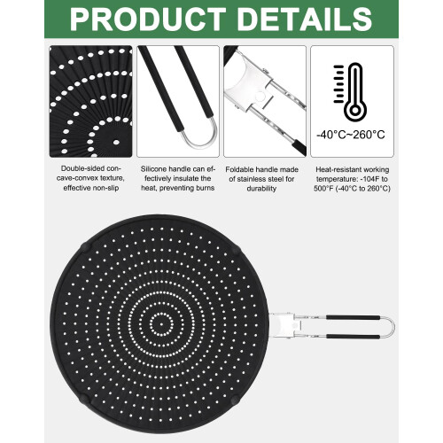 Silicone Splash Guard Pans, 32 cm with Folding Handle, Universal Black 1