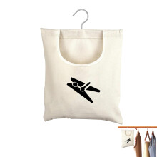Clothes Peg Bag with Hooks, Storage, Fabric Black, Reusable, Cream