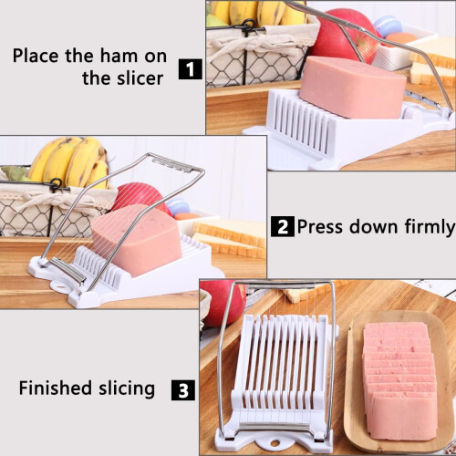 Luncheon Meat Slicing Tool, Ham Slicing Tool, Egg Slicer, Soft Fruit (White) 1