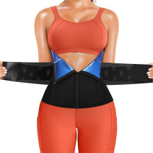 Waist Trainer For Women Back Support Zipper Abdomen Wrap Body Shaper Fitness Belt Blue Size M
