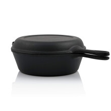 Cast Iron Pot with Pan Lid, 4.4 Litres, Black, Cast Iron Casserole with Frying Pan, Lid, Preseasoned, Cooking Pot, Casserole, Fire Kettle
