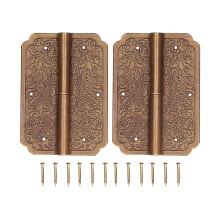 Exquisite Carvings Retro Style Antique Brass Hinges, Decorative Brass Hinges With Double Pin Joint For Boxes And Wine Cases, Flat And Beautiful, High