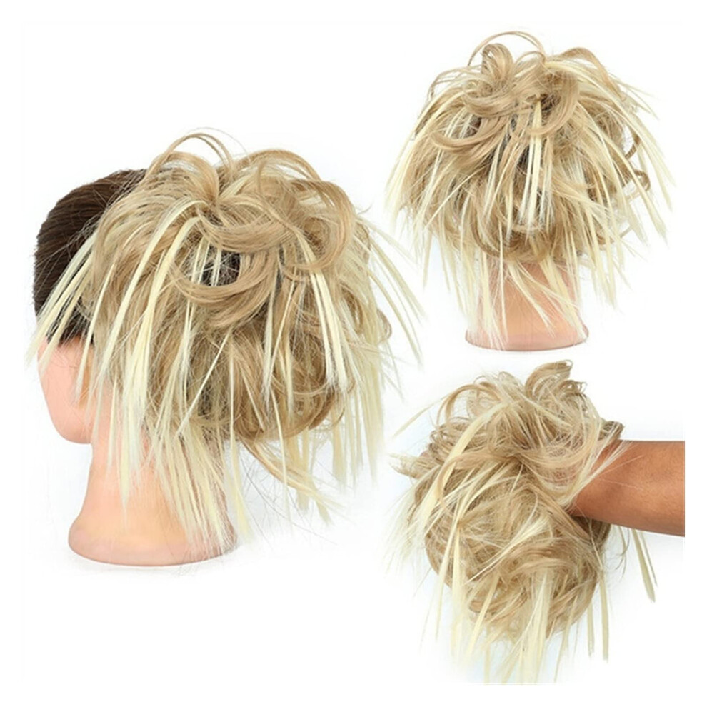 Unisex Hair Extensions Messy Bun Synthetic Curly Wavy Hair Circle Ponytail Slices With Elastic Band For Women Color Q17 16H613