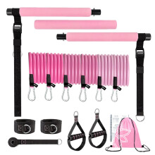 Pilates Bar Kit with resistance bands and ankle bands, 180 lbs 3Section PilatesKit, training equipment for legs, hips, waist, arm