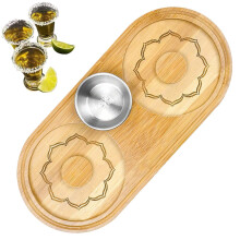Salt Rimmer for Cocktails, Bar Rimmer Glass Trimmer, Wooden Cocktail Rimmer with Stainless Steel Bowl