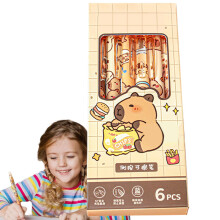 Capibara Erasable Gel Pens, 6 Pack Capybara Retractable Gel Pens, Cute Capybara Writing Pens, 0.5mm Fine Tip, Cartoon Pattern, Journaling Pens