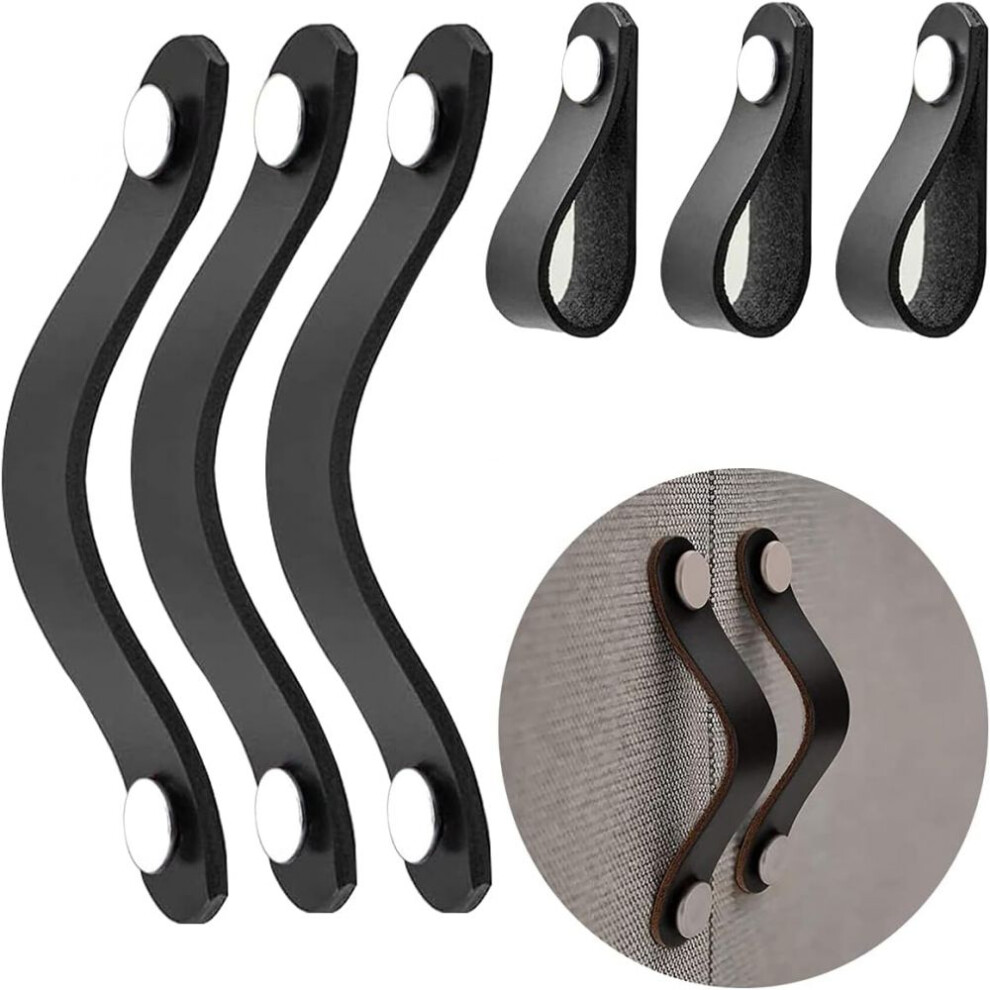 Stainless Steel Alloy Concealed Handle, Genuine Leather Drawer Knob Pull Handle For Wide Usage On Cabinets And Drawers (6Pcs) 9436597597950