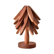 Wooden Trivets Tree Shaped Trivet Set Foldable Heat Resistant Coasters Placemat (3)