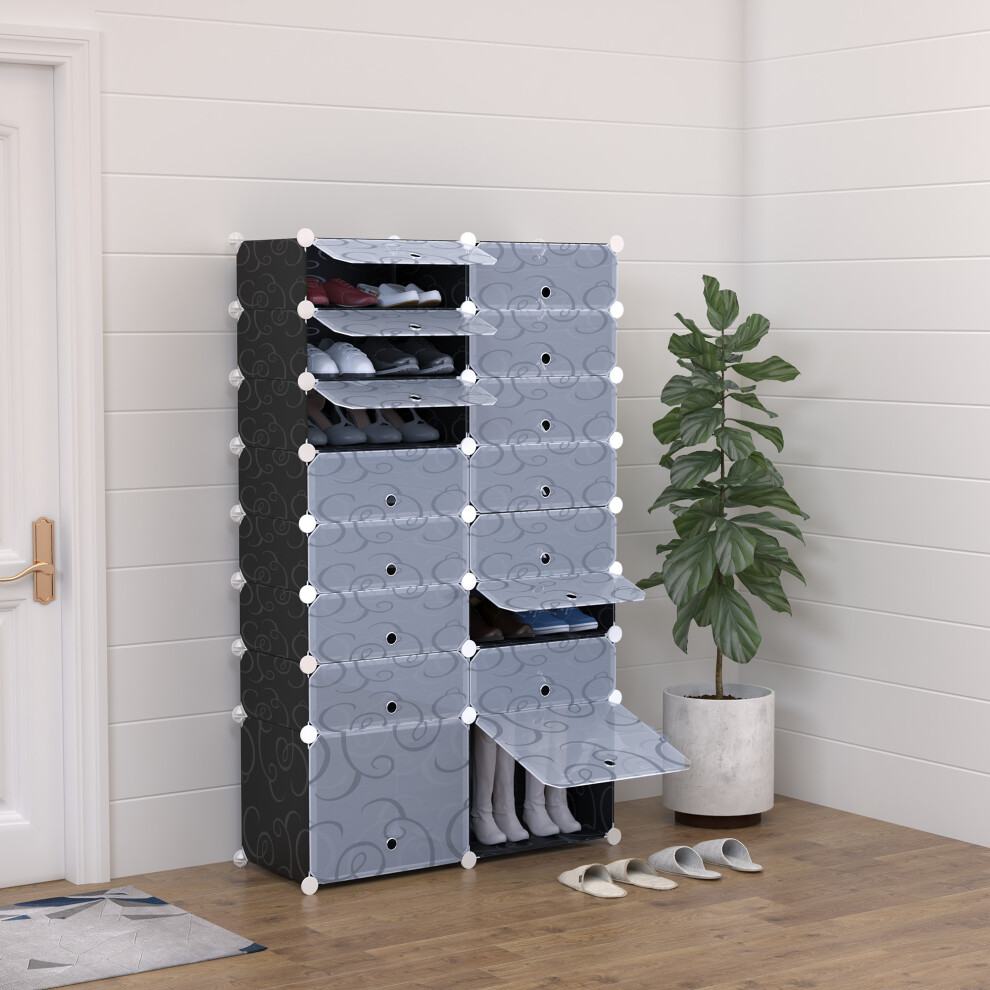 HOMCOM Large 16-Cube DIY Shoes Rack Portable Interlocking Cabinet