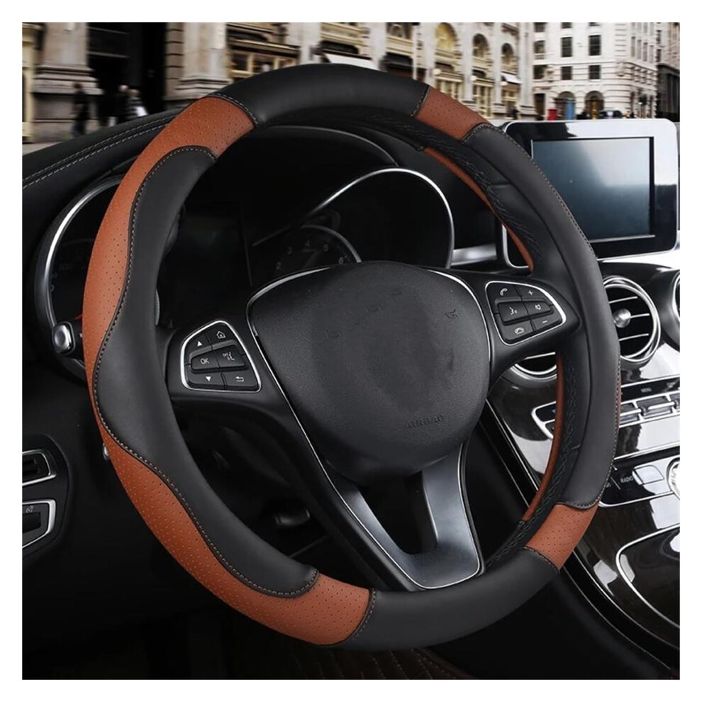 Car Steering Wheel Cover Pu Leather Universal Fit Antislip Breathable Sport Style Coffee 9119770081018