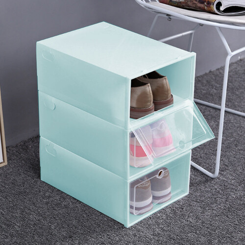 Drawer Type Shoe Storage Box Plastic Stackable Organizer Bins with Transparent Panel for Fast Identification, Clear Container with Dust Proof Lid for 2