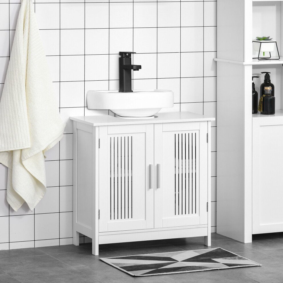 Kleankin Bathroom Pedestal Under Sink Cabinet W/ Storage Shelf, White
