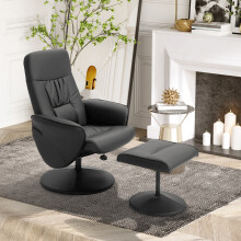 HOMCOM PU Leather 2 Pcs Reclining Armchair Ottoman 360 Swivel Black