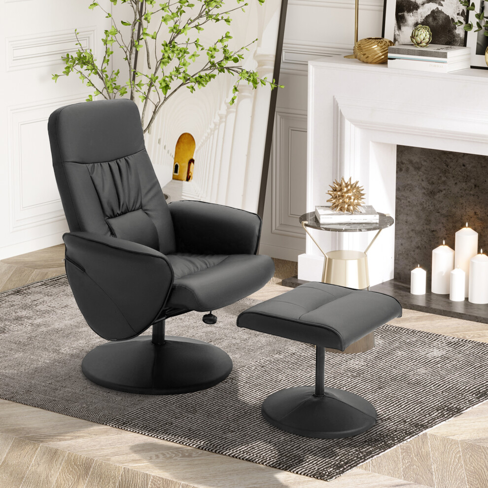 Homcom Unisex Black 2 Pcs Reclining Armchair Ottoman 360° Swivel Home Furniture Pu Leather In - Image 4