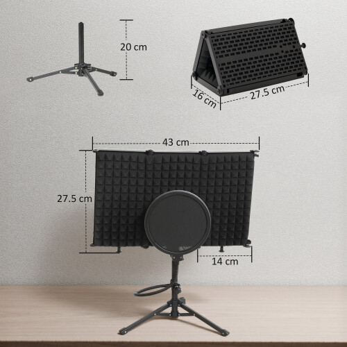 Homcom HOMCOM Studio Microphone Isolation Shield with Pop Filter & Stand, Black 2