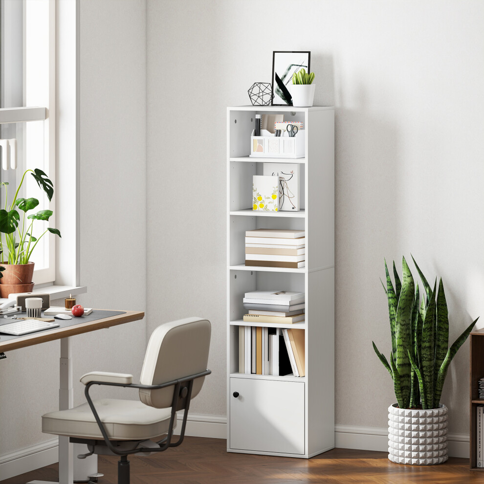 Homcom Tall Bookcase, 6-Tier Bookshelf With 3 Adjustable Shelves, White