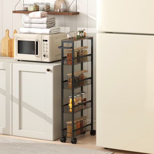 Homcom HOMCOM Rolling Kitchen Trolley, Slim Storage Cart with Metal Frame, Handle