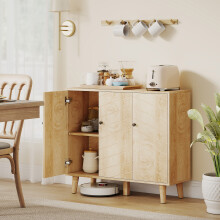 HOMCOM Vintage Sideboard Cabinet with 3 Chevron Doors, Natural Wood Finish
