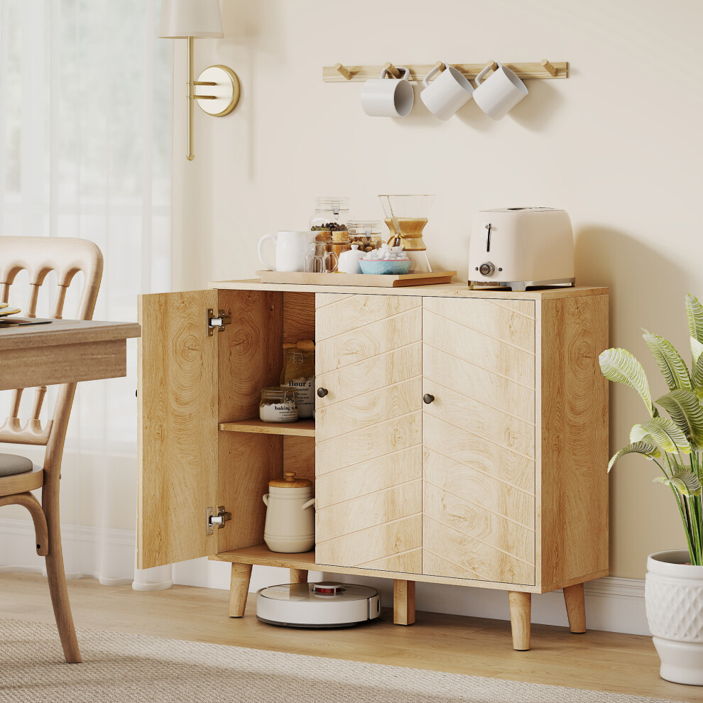 Homcom Unisex Natural Vintage Sideboard Cabinet With 3 Chevron Doors, Wood Finish Large - Image 3