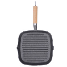 Padella grill quadrata in ghisa con manici in silicone, beccuccio versatore e design a strisce per facilitare lo scolo del grasso, grande capacità