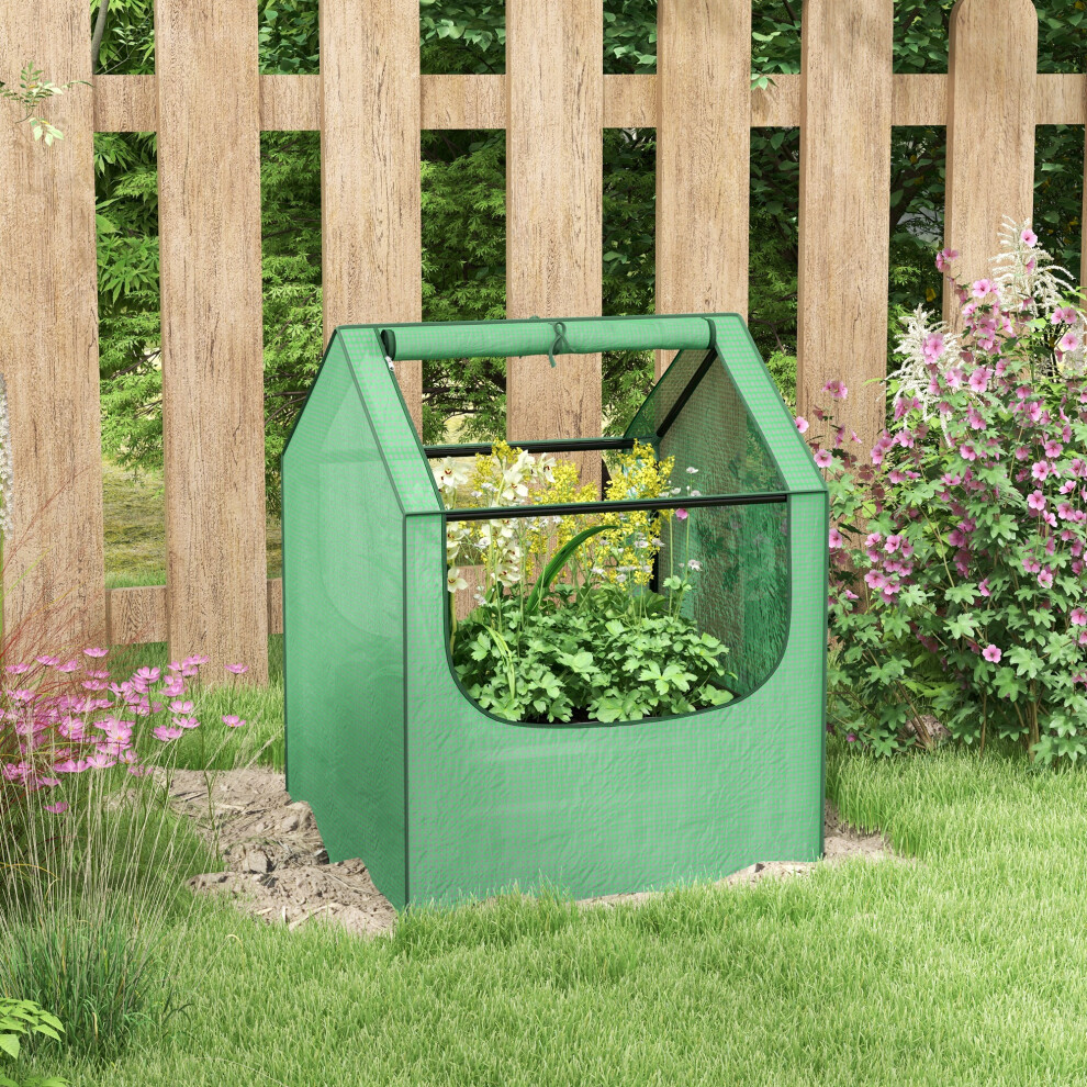 Outsunny Raised Garden Bed Planter Box With Greenhouse, Green And Silver