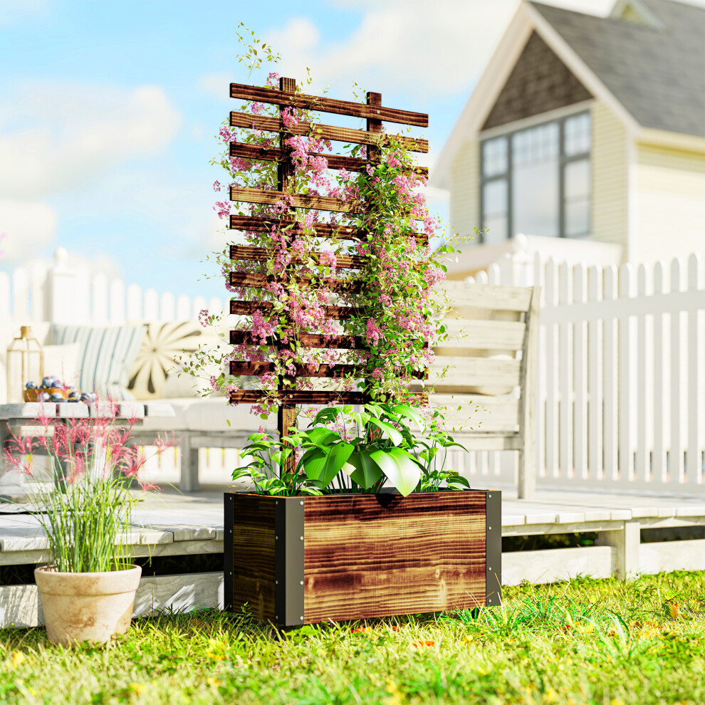 Outsunny Raised Garden Bed, Wooden Planter With Trellis And Wheels