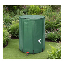Garden Water Butt Rainwater Collection Barrel Green 380L, HeatSealed Spliced Fabric, Durable Stable Structure