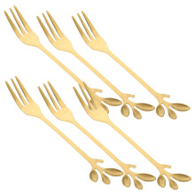 6 Pcs Golden Stainless Steel Fork Leaf Flower Design Dessert Fork Set For Desserts Ice Cream Fruit Home Restaurant Use
