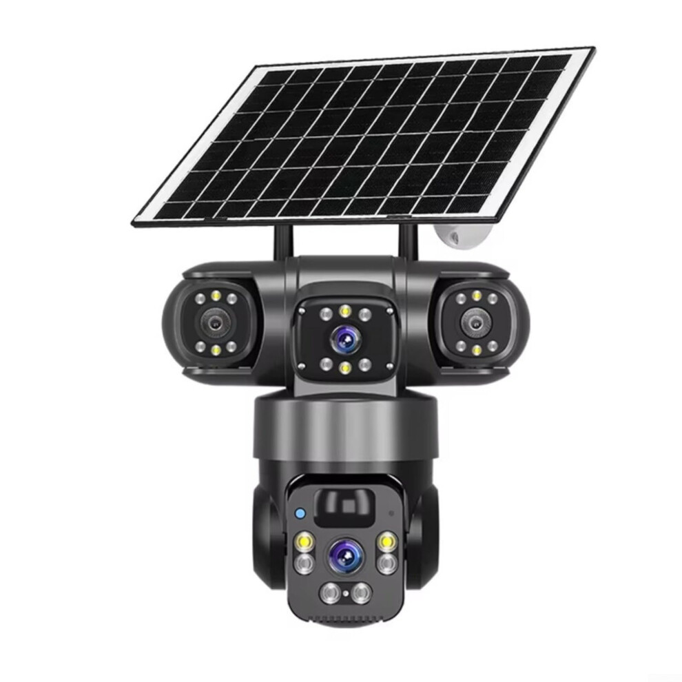 4K Wireless Solar Security Camera Outdoor Threelens 360 Degree Ptz Cloud Storage Black 9001264213992