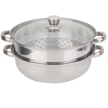 Gezonde kookpartner, roestvrijstalen stoompan met poreus compartiment voor snelle opwarming, ontwerp met twee lagen voor veelzijdig koken, 28 cm,