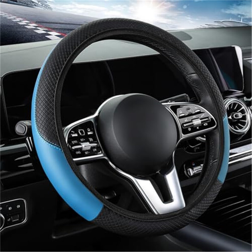 Steering Wheel Cover For Lexus Lbx, Breathable Antislip Leather Protector, Black/Blue 9323874463278