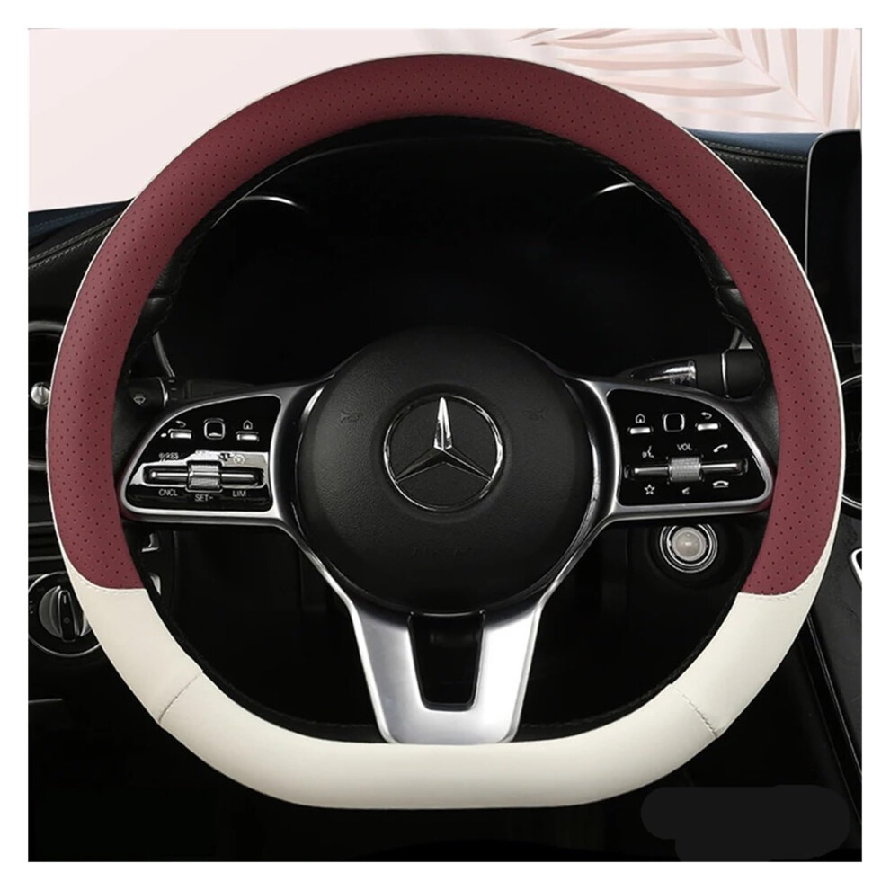 Leather Steering Wheel Cover 38Cm Universal Fit Antislip Protector For Cars Burgundy 9001264214876