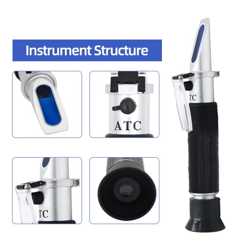 Refractometer 028% Salinity & 032% Brix Dual Scale, 2In1 Brix & Salt Refractometer With ATC 2